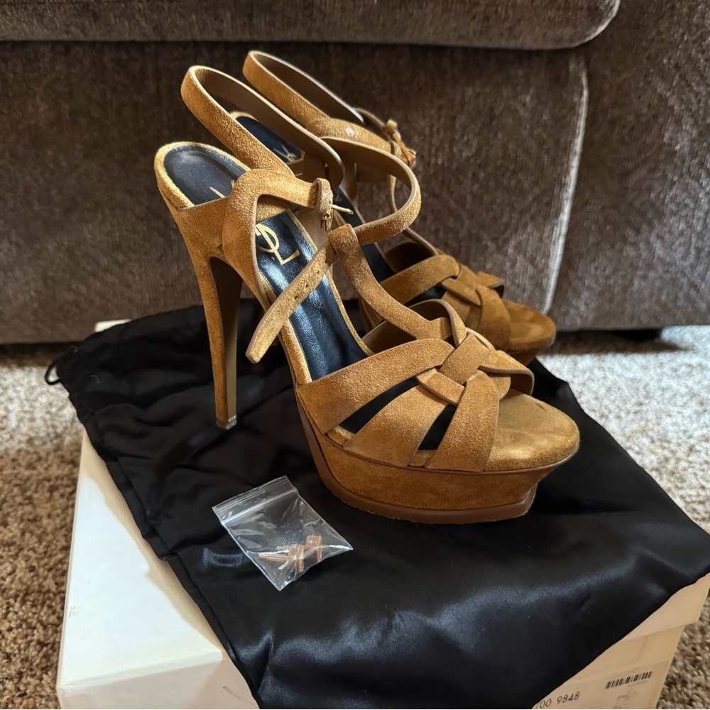 Saint Laurent Tribute Suede T-Strap Sandals